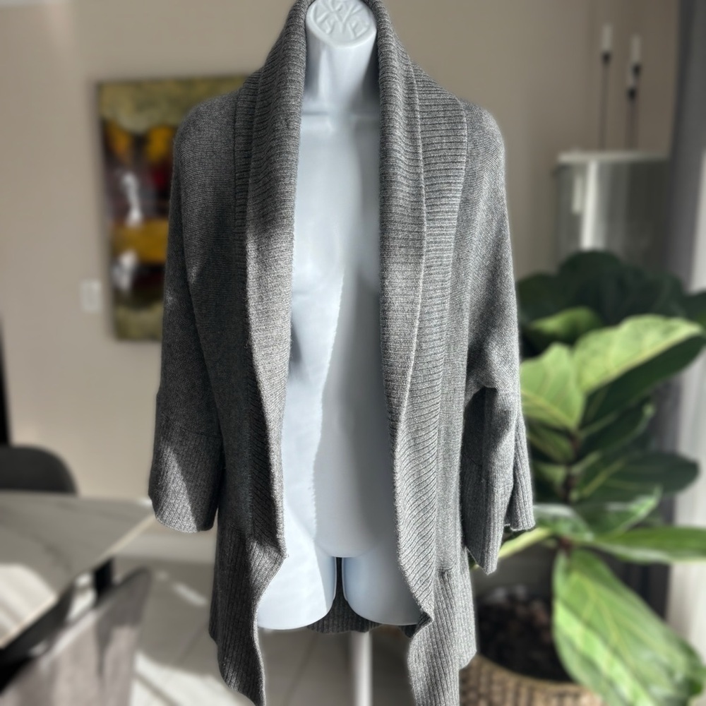 YAYA Charcoal Open Front Cardigan Cashmere & wool blend sz S